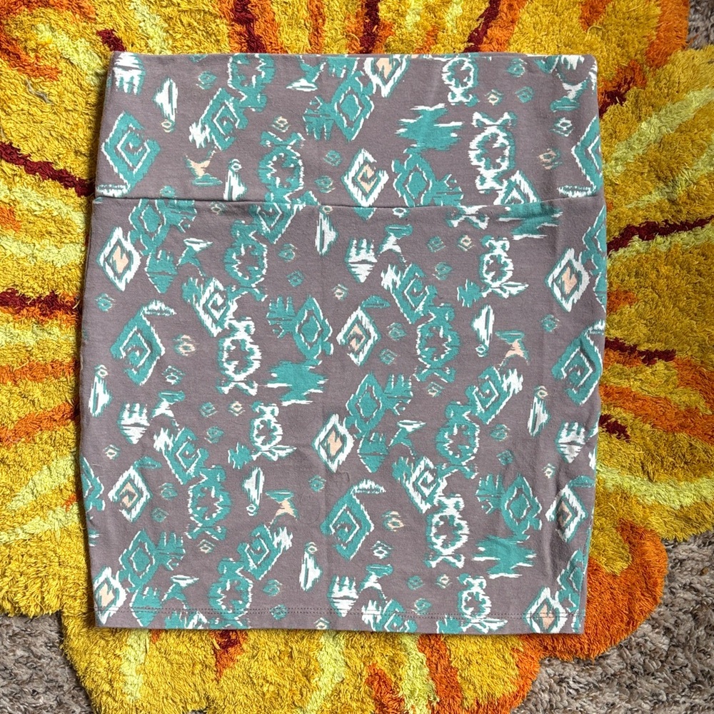 Gray and Teal Patterned Mini Skirt